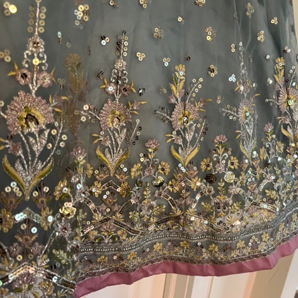 Dusty Blue Embroidered Net Lehenga - Lashkaraa - Picture 5 of 6